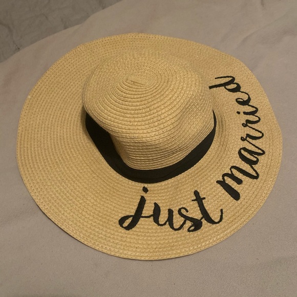 Accessories - Just Married Wide Brim Straw Hat